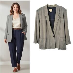 Worthington Blazer Wmn's Sz 22W Navy Herringbone Stripe One Button Career Jacket